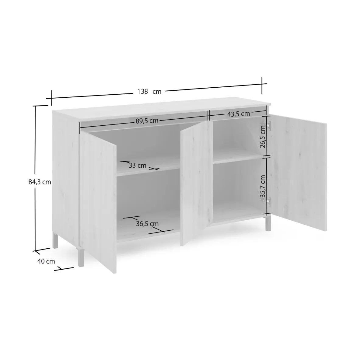 Madie|Credenze > Dmora Credenza bianco lucida e antracite 140x38x92h cm 2 ante e 4 cassetti - Ernesta Nero Antracite, Bianco Lucido
