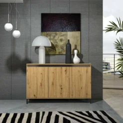Madie|Credenze > Dmora Credenza bianco lucida e antracite 140x38x92h cm 2 ante e 4 cassetti - Ernesta Nero Antracite, Bianco Lucido