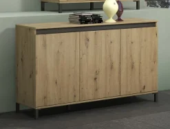 Madie|Credenze > Dmora Credenza bianco lucida e antracite 140x38x92h cm 2 ante e 4 cassetti - Ernesta Nero Antracite, Bianco Lucido