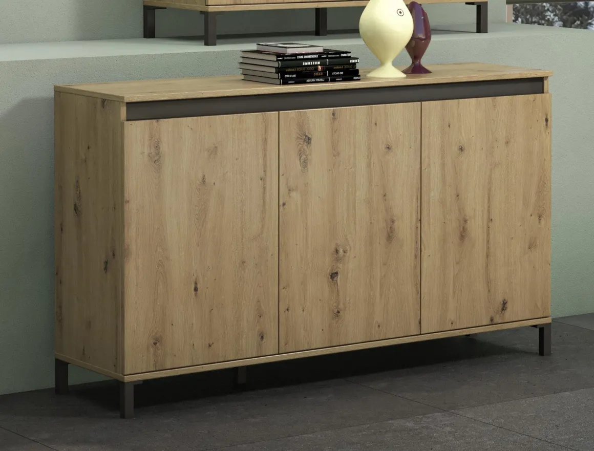 Madie|Credenze > Dmora Credenza bianco lucida e antracite 140x38x92h cm 2 ante e 4 cassetti - Ernesta Nero Antracite, Bianco Lucido