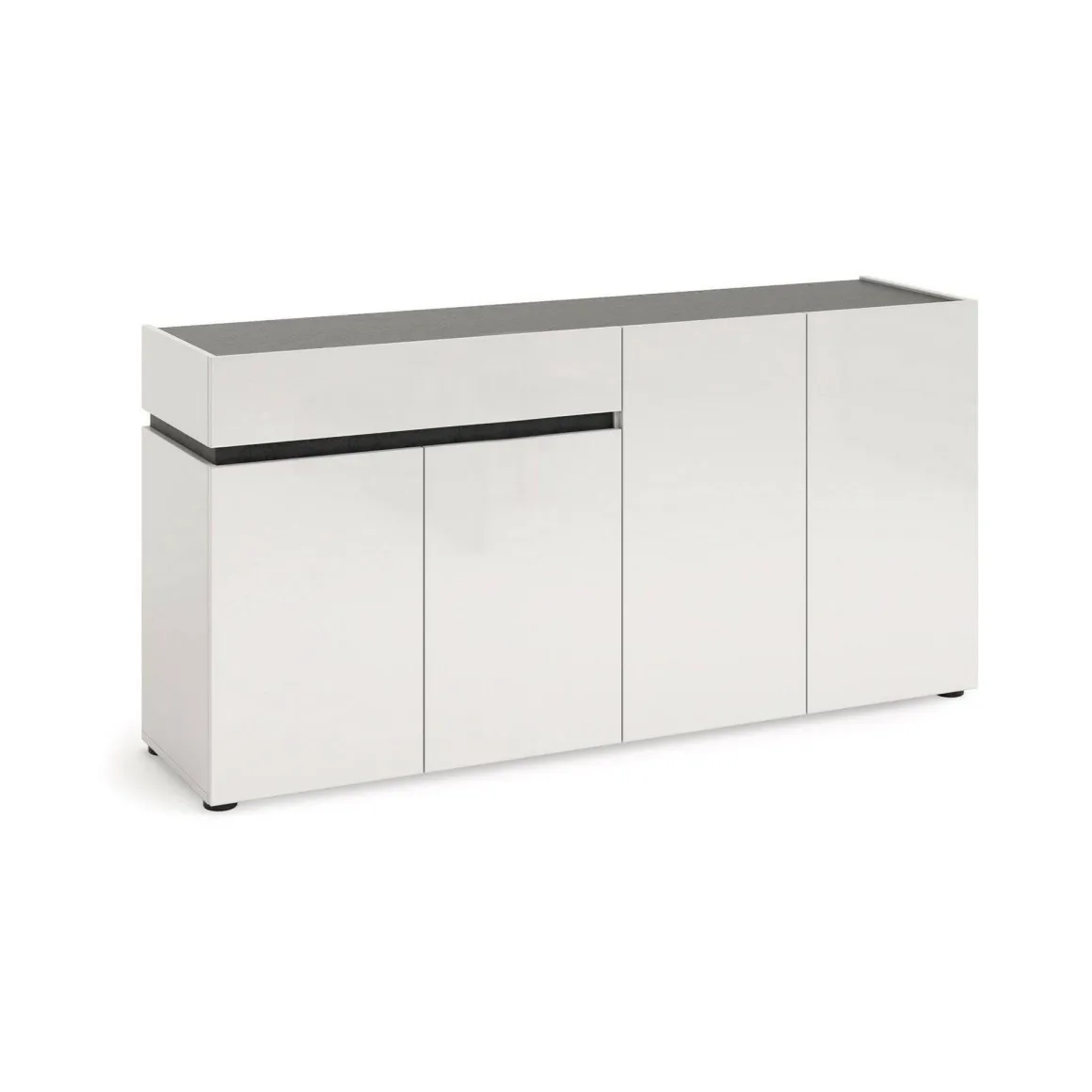 Madie|Credenze > Dmora Credenza bianco lucida e antracite 180x38x92h cm 3 ante e 4 cassetti - Baveno Nero Antracite, Bianco Lucido