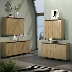 Credenza bianco lucida e antracite 184x40x84h cm 4 ante - Basiano