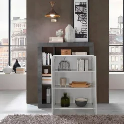 Madie|Credenze > Dmora Credenza bianco lucida e ardesia 108x42x93h cm 2 ante - Atlantica Grigio Ardesia, Bianco Lucido