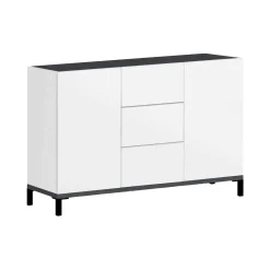 Cucina|Madie > Dmora Credenza bianco lucida e ardesia 120x40x82h cm 3 ante e 1 cassetto - Albatross Grigio Ardesia, Bianco Lucido
