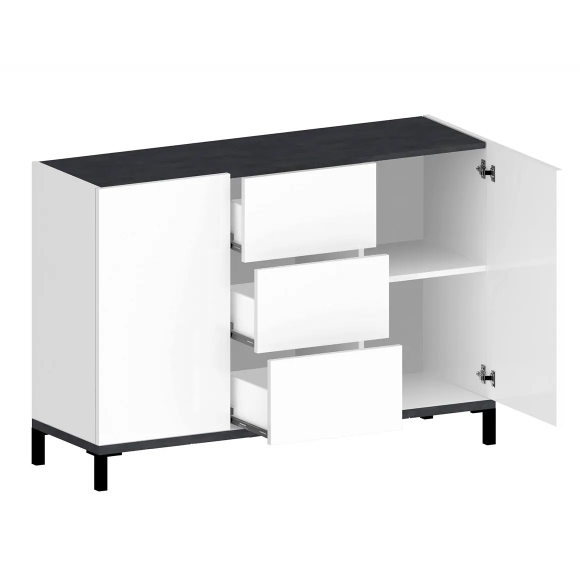 Credenza bianco lucida e ardesia 120x40x80h cm 2 ante e 3 cassetti - Jessie