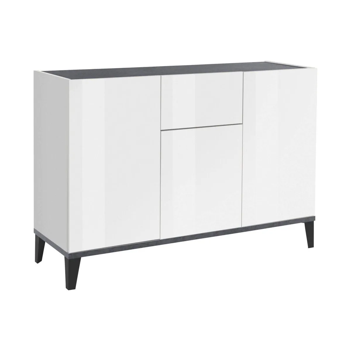 Cucina|Madie > Dmora Credenza bianco lucida e ardesia 120x40x82h cm 3 ante e 1 cassetto - Albatross Grigio Ardesia, Bianco Lucido