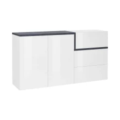 Credenza bianco lucida e ardesia 150x40x80h cm 2 ante e 3 cassetti - Asgard