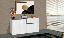 Credenza bianco lucida e ardesia 160x40x80h cm 4 ante e 1 cassetto - Ashy
