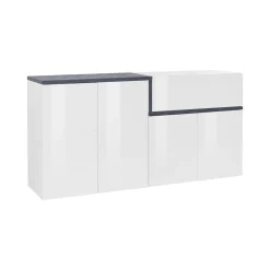 Credenza bianco lucida e ardesia 160x40x80h cm 4 ante e 1 cassetto - Ashy