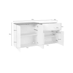 Credenza bianco lucida e ardesia 160x40x80h cm 4 ante e 1 cassetto - Ashy