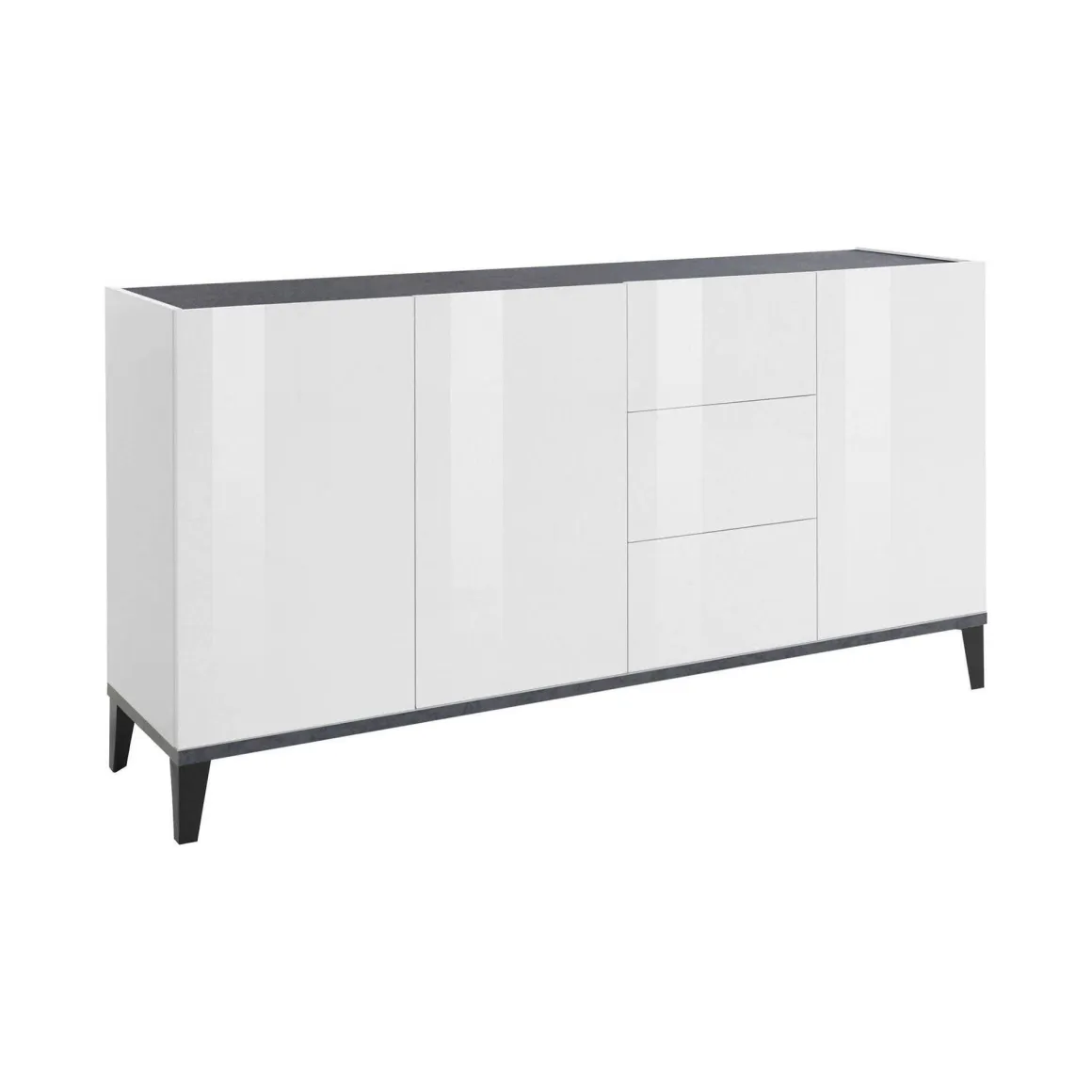 Credenza bianco lucida e ardesia 160x40x82h cm 3 ante e 3 cassetti - Abic