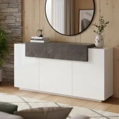 Credenza bianco lucida e ardesia 160x45x85h cm 4 ante - Aschly