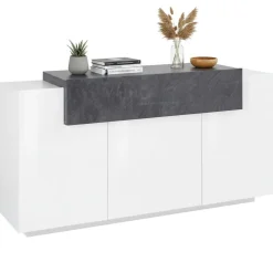 Credenza bianco lucida e ardesia 160x45x85h cm 4 ante - Aschly
