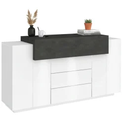 Credenza bianco lucida e ardesia 160x45x86h cm 3 ante e 3 cassetti - Arbon
