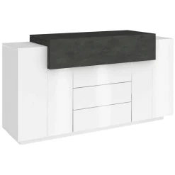Credenza bianco lucida e ardesia 160x45x86h cm 3 ante e 3 cassetti - Arbon