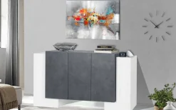 Cucina|Madie > Dmora Credenza bianco lucida e ardesia 200x40x82h cm 6 ante - Amour Grigio Ardesia, Bianco Lucido