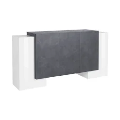 Cucina|Madie > Dmora Credenza bianco lucida e ardesia 200x40x82h cm 6 ante - Amour Grigio Ardesia, Bianco Lucido