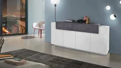 Cucina|Madie > Dmora Credenza bianco lucida e ardesia 200x45x86h cm 7 ante - Astice Grigio Ardesia, Bianco Lucido