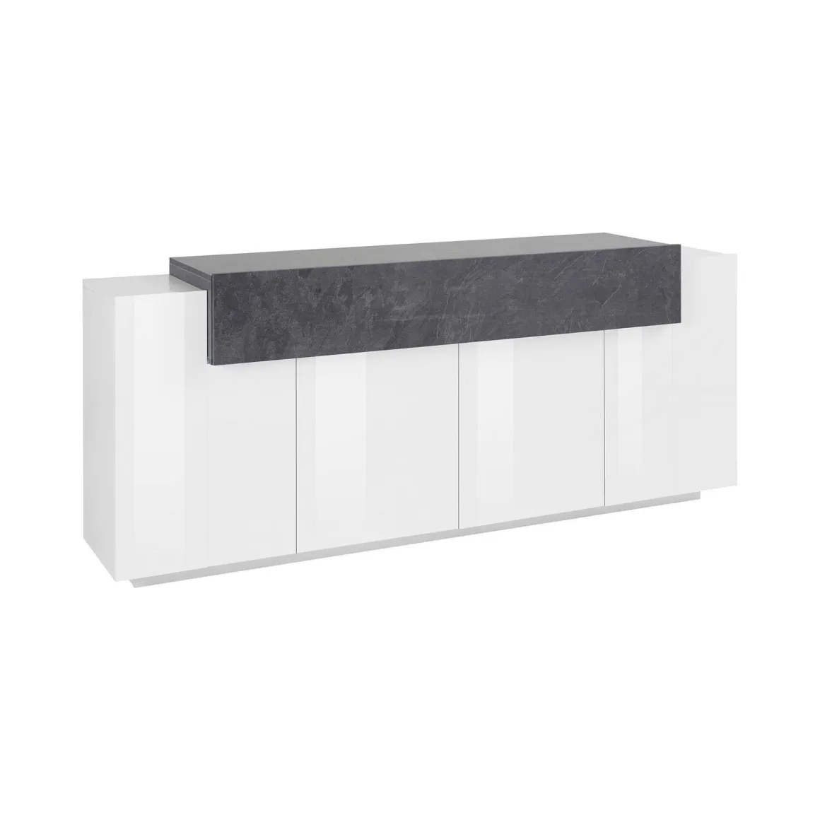 Cucina|Madie > Dmora Credenza bianco lucida e ardesia 200x45x86h cm 7 ante - Astice Grigio Ardesia, Bianco Lucido