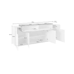 Cucina|Madie > Dmora Credenza bianco lucida e ardesia 200x45x86h cm 7 ante - Astice Grigio Ardesia, Bianco Lucido