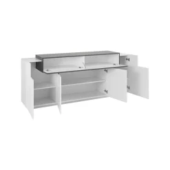 Cucina|Madie > Dmora Credenza bianco lucida e ardesia 200x45x86h cm 7 ante - Astice Grigio Ardesia, Bianco Lucido
