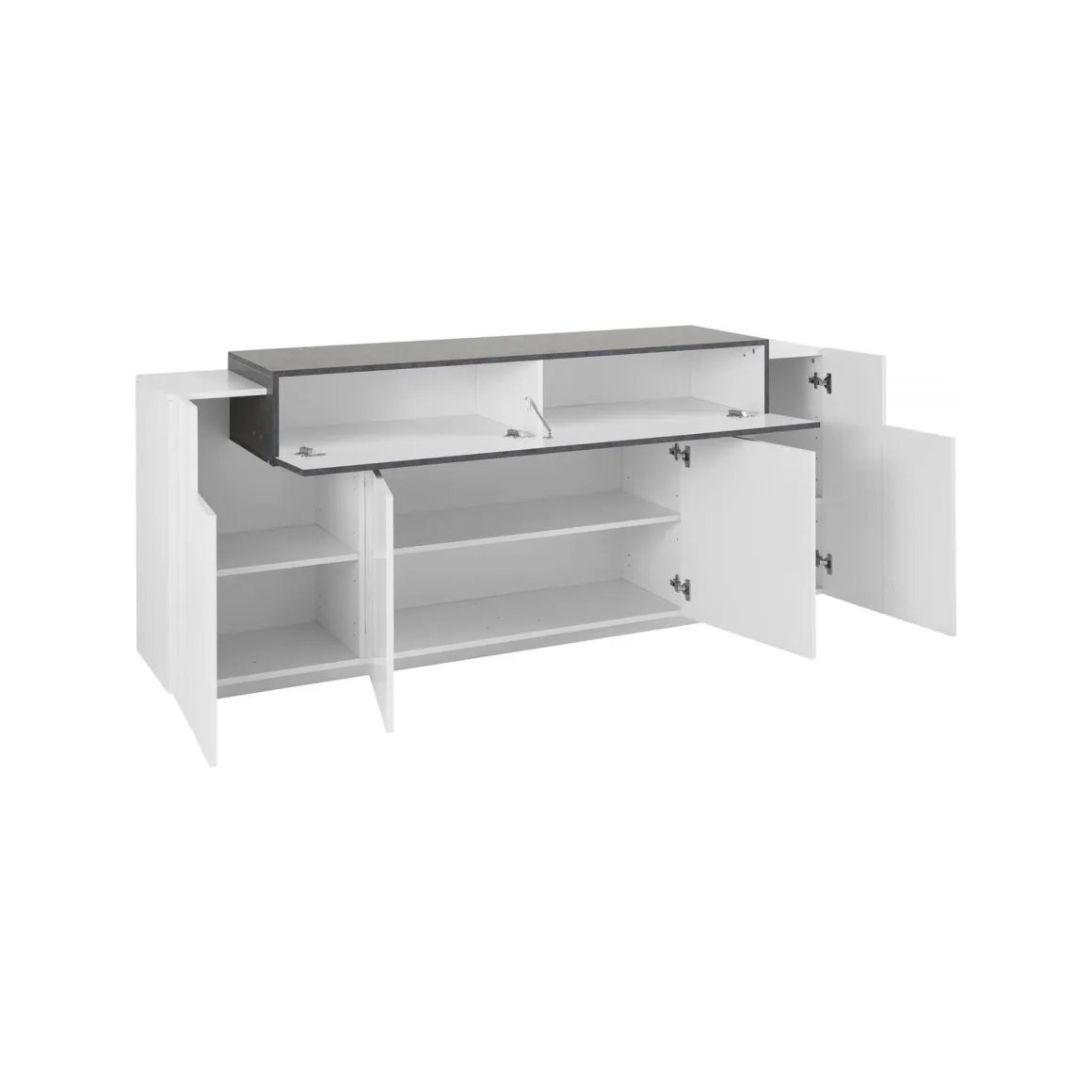 Cucina|Madie > Dmora Credenza bianco lucida e ardesia 200x45x86h cm 7 ante - Astice Grigio Ardesia, Bianco Lucido