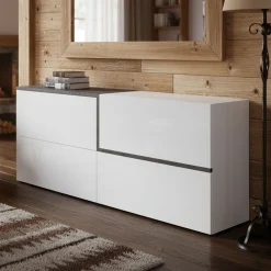 Credenza bianco lucida e ardesia 210x40x80h cm 4 ante - Anubi