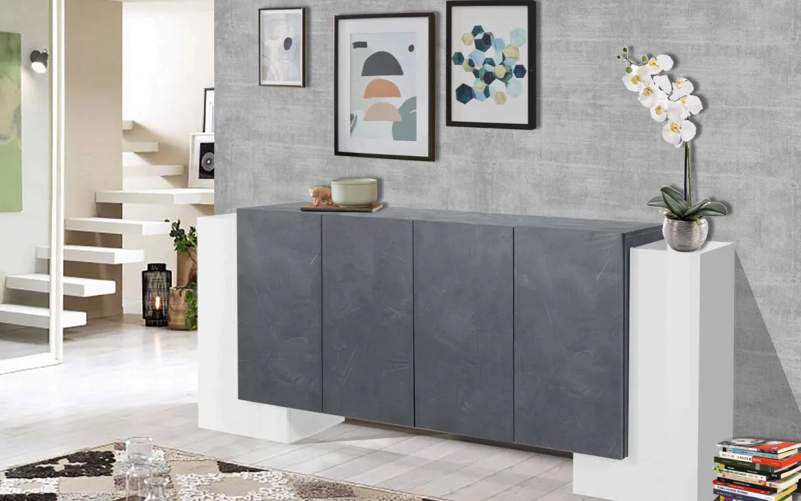 Credenza bianco lucida e ardesia 210x45x85h cm 6 ante - Hades