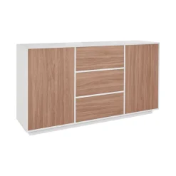 Credenza bianco lucida e noce 160x41x86h cm 2 ante e 3 cassetti - Aysha