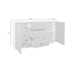 Cucina|Salotto > Dmora Credenza bianco lucida e noce 180x41x86h cm 4 ante - Aulina Marrone Noce, Bianco Lucido