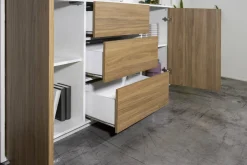 Cucina|Salotto > Dmora Credenza bianco lucida e noce 180x41x86h cm 4 ante - Aulina Marrone Noce, Bianco Lucido