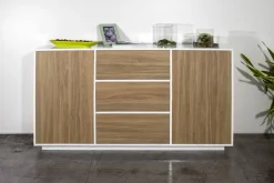 Cucina|Salotto > Dmora Credenza bianco lucida e noce 180x41x86h cm 4 ante - Aulina Marrone Noce, Bianco Lucido