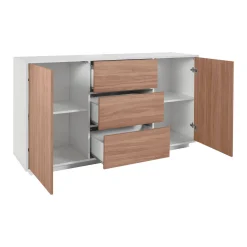 Cucina|Salotto > Dmora Credenza bianco lucida e noce 180x41x86h cm 4 ante - Aulina Marrone Noce, Bianco Lucido