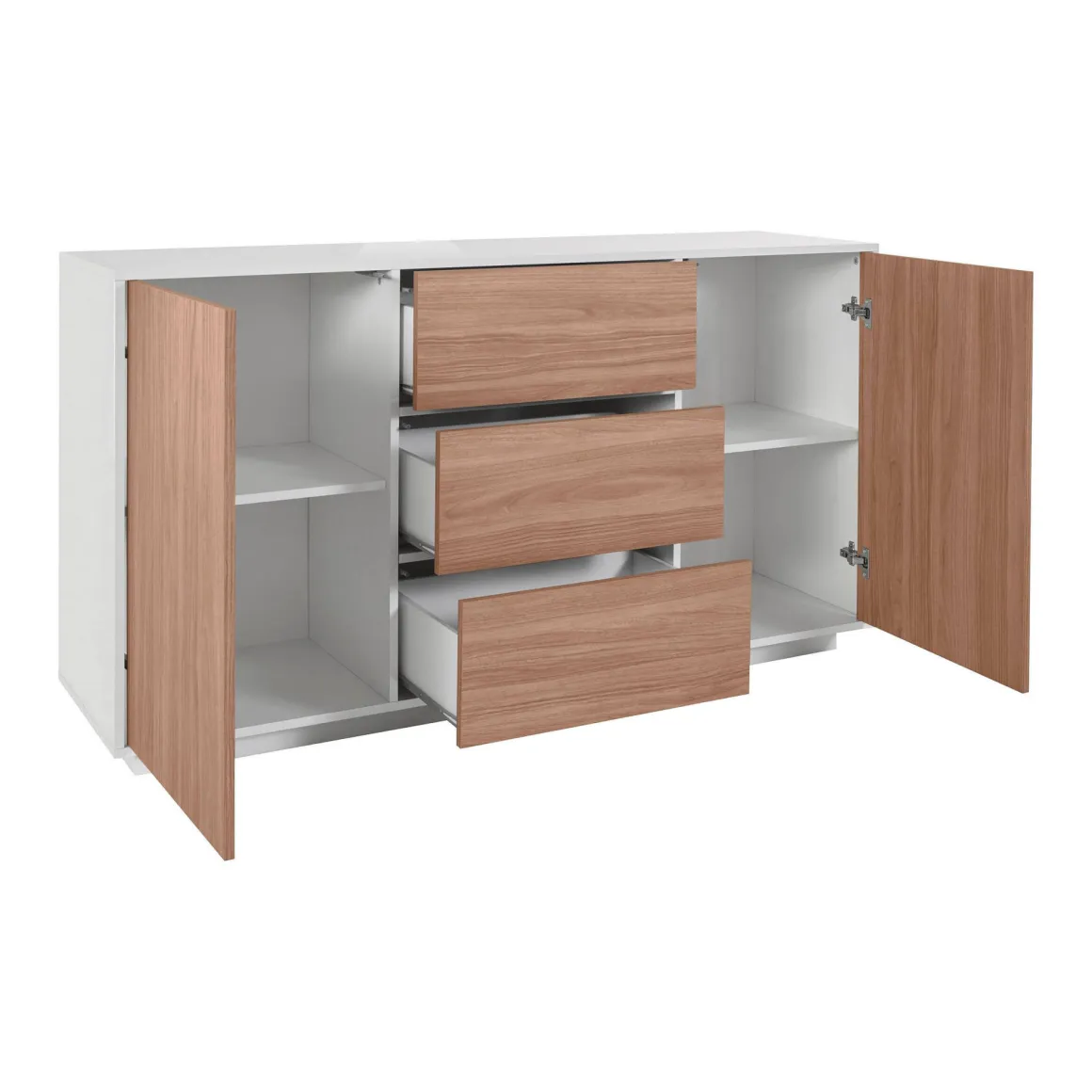 Cucina|Salotto > Dmora Credenza bianco lucida e noce 180x41x86h cm 4 ante - Aulina Marrone Noce, Bianco Lucido