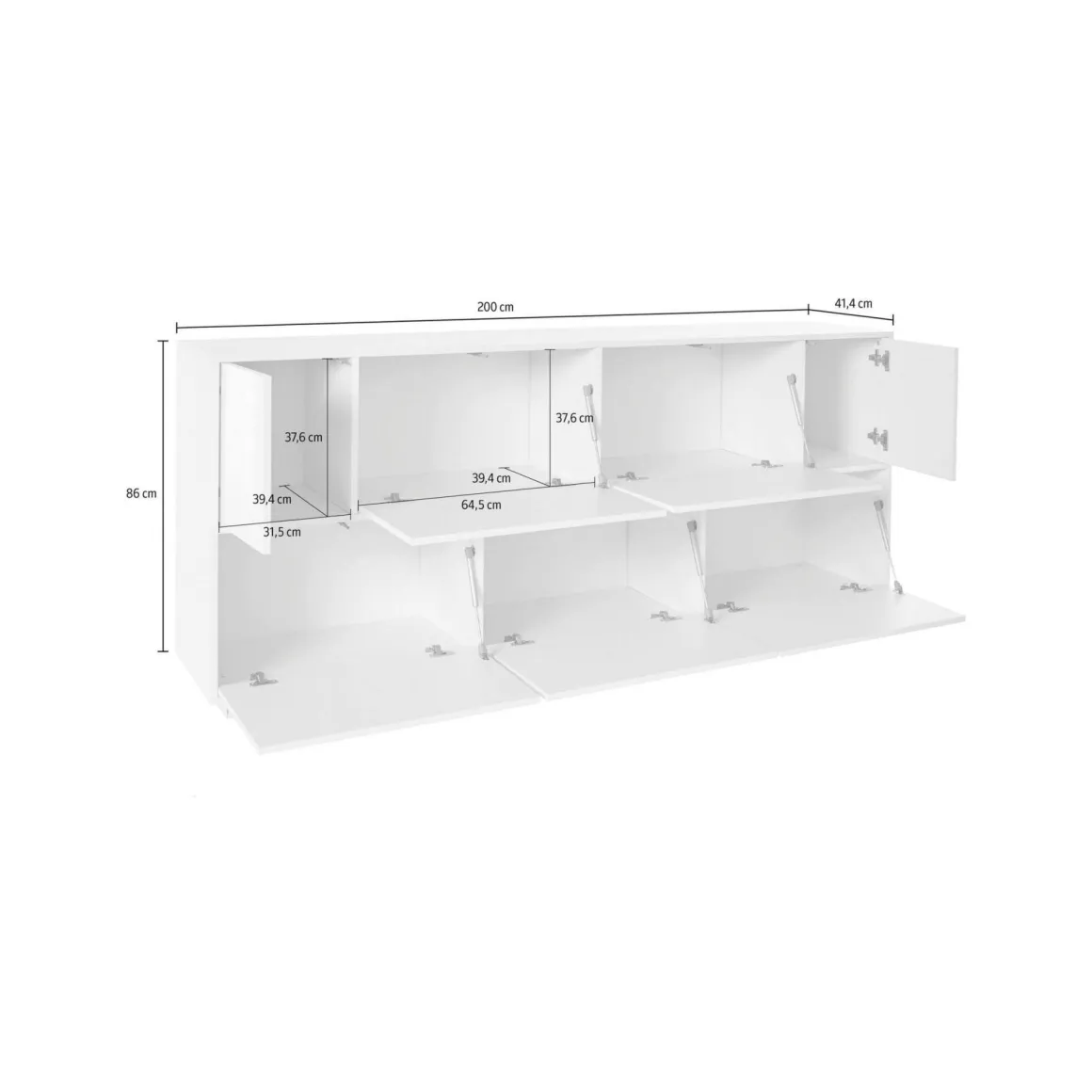 Cucina|Salotto > Dmora Credenza bianco lucida e noce 220x41x86h cm 4 ante e 3 cassetti - Arrachis Marrone Noce, Bianco Lucido