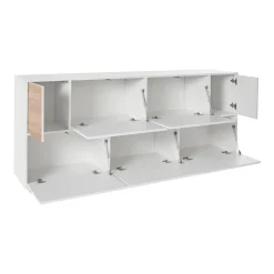 Cucina|Salotto > Dmora Credenza bianco lucida e noce 220x41x86h cm 4 ante e 3 cassetti - Arrachis Marrone Noce, Bianco Lucido