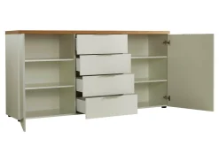 Credenza bianco lucida e rovere 180x43x89h cm 2 ante e 4 cassetti - Satriano