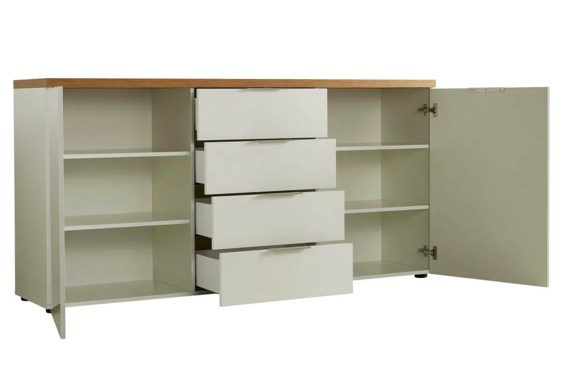 Credenza bianco lucida e rovere 180x43x89h cm 2 ante e 4 cassetti - Satriano