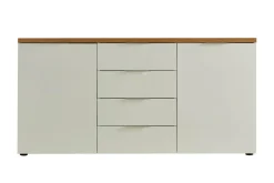 Credenza bianco lucida e rovere 180x43x89h cm 2 ante e 4 cassetti - Satriano