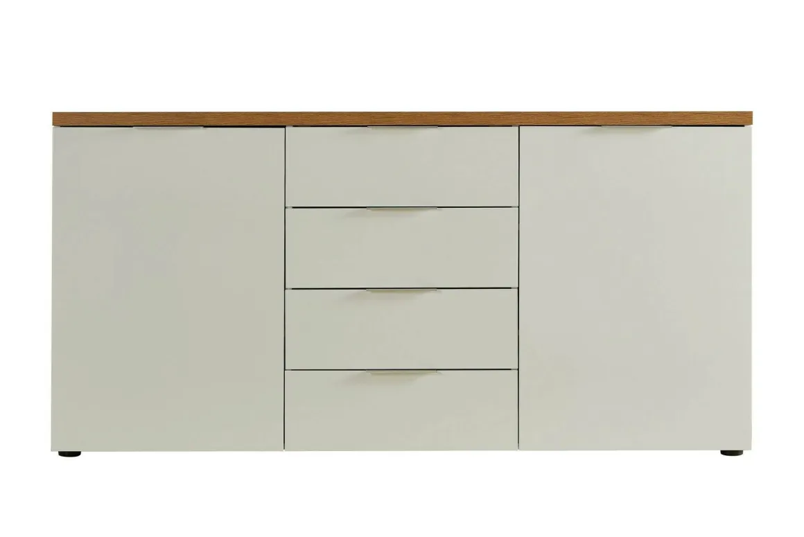 Credenza bianco lucida e rovere 180x43x89h cm 2 ante e 4 cassetti - Satriano
