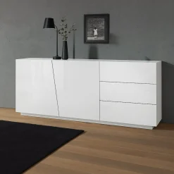 Credenza bianco lucida 180x43x86h cm 2 ante e 3 cassetti - Ariet