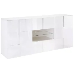 Madie|Credenze > Dmora Credenza bianco lucida 181x43x84h cm 2 ante e 2 cassetti - Zerba Bianco Lucido
