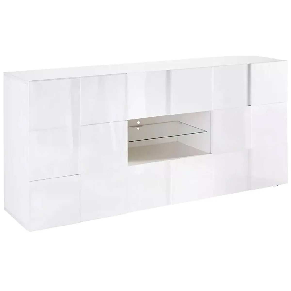 Madie|Credenze > Dmora Credenza bianco lucida 181x43x84h cm 2 ante e 2 cassetti - Zerba Bianco Lucido