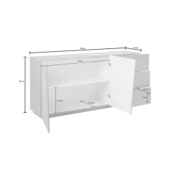 Credenza bianco lucida 180x43x86h cm 2 ante e 3 cassetti - Ariet