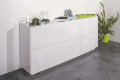 Cucina|Madie > Dmora Credenza bianco lucida 200x43x86h cm 4 ante - Ania Bianco Lucido