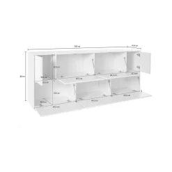 Cucina|Madie > Dmora Credenza bianco lucida 200x43x86h cm 4 ante - Ania Bianco Lucido
