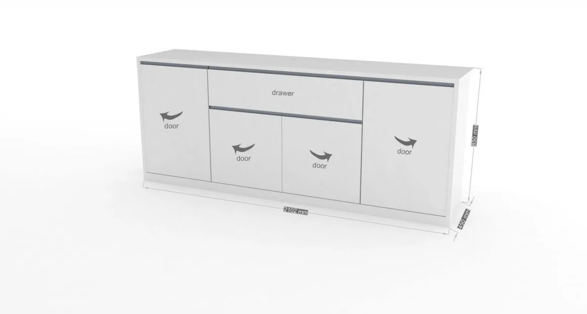 Credenza bianco lucida 210x45x85h cm 4 ante e 1 cassetto - Plutone