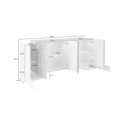 Cucina|Salotto > Dmora Credenza bianco lucida 220x41x86h cm 4 ante e 3 cassetti - Arrachis Bianco Lucido