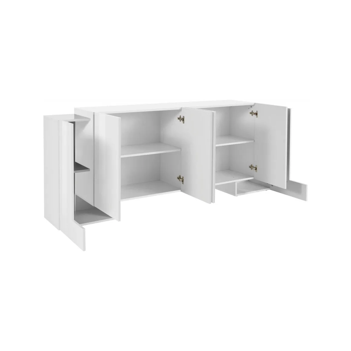 Cucina|Salotto > Dmora Credenza bianco lucida 220x41x86h cm 4 ante e 3 cassetti - Arrachis Bianco Lucido