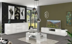 Cucina|Salotto > Dmora Credenza bianco lucida 220x41x86h cm 4 ante e 3 cassetti - Arrachis Bianco Lucido